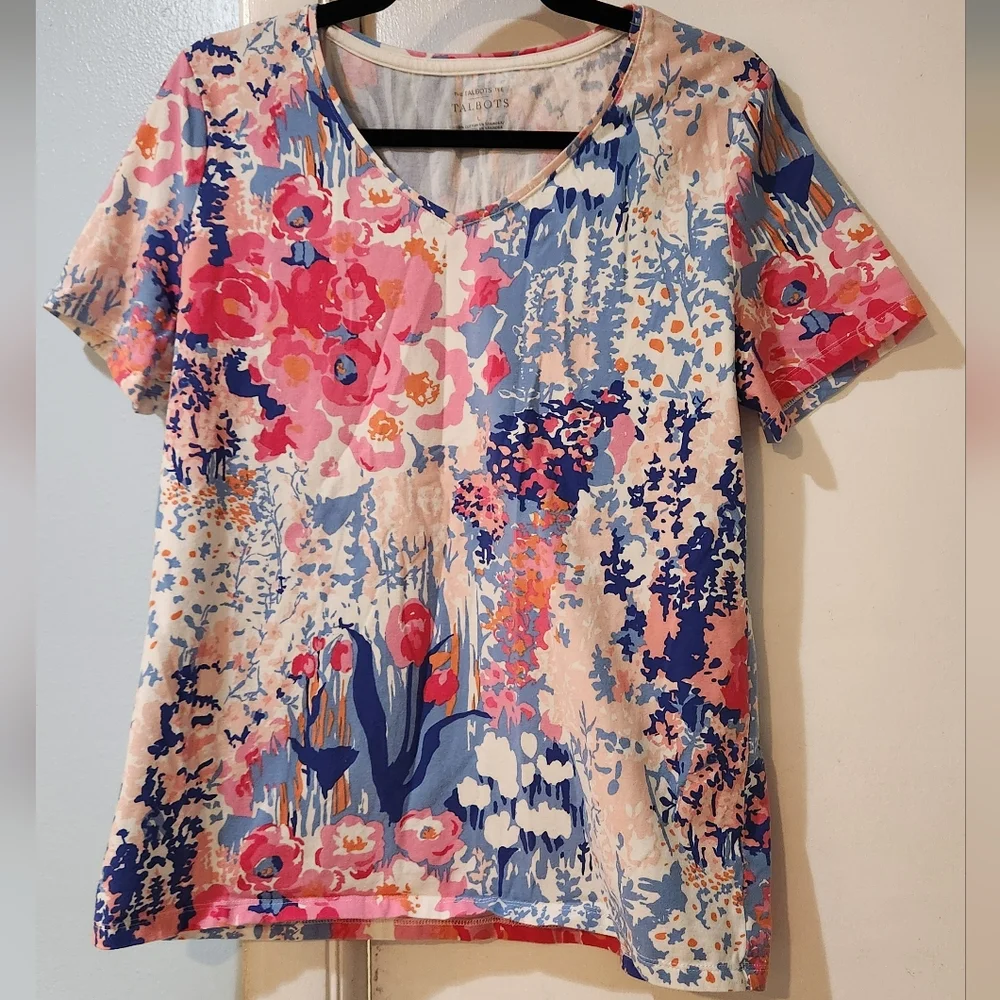 Women's Talbots Floral Tee, Size L - Picture 1 of 10